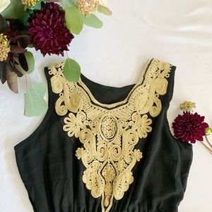 Black and gold embroidery dress